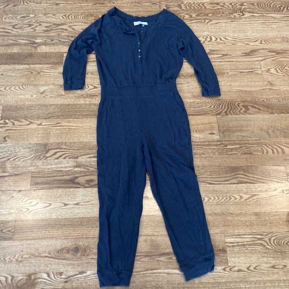 FP Beach Pants - FP Beach 100% cotton button front 3/4 sleeve charcoal gray jumpsuit neutral tone